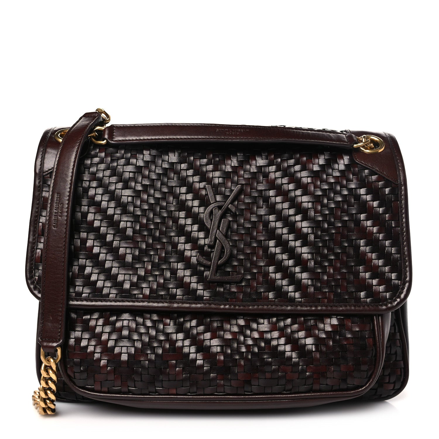 Saint Laurent Calfskin Woven Monogram Medium Niki Chain Satchel Burnt Brown 1 of 11