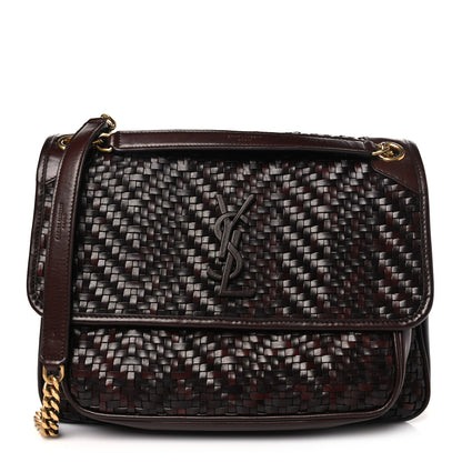 Saint Laurent Calfskin Woven Monogram Medium Niki Chain Satchel Burnt Brown 1 of 11