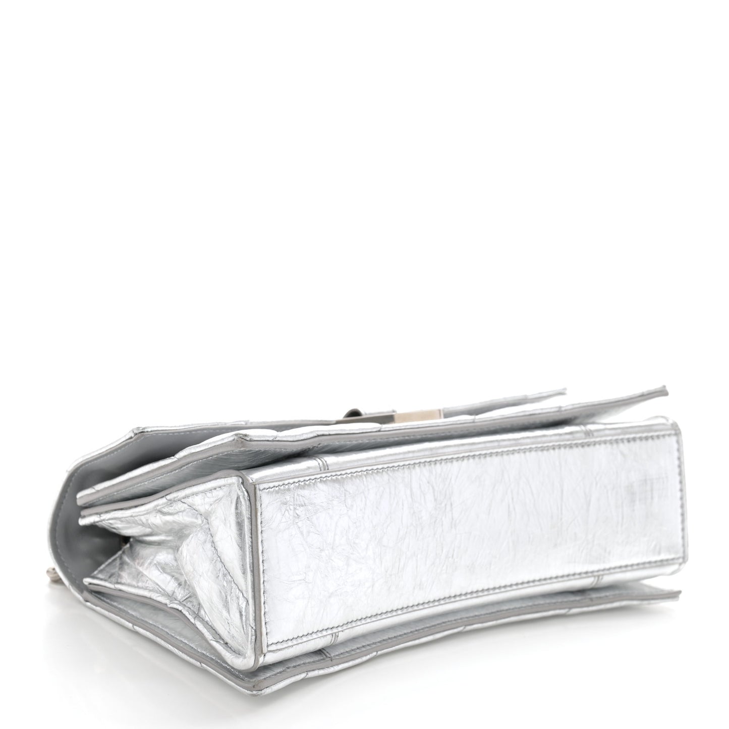 Crushed Calfskin Quilted Small Crush Chain Bag Silver