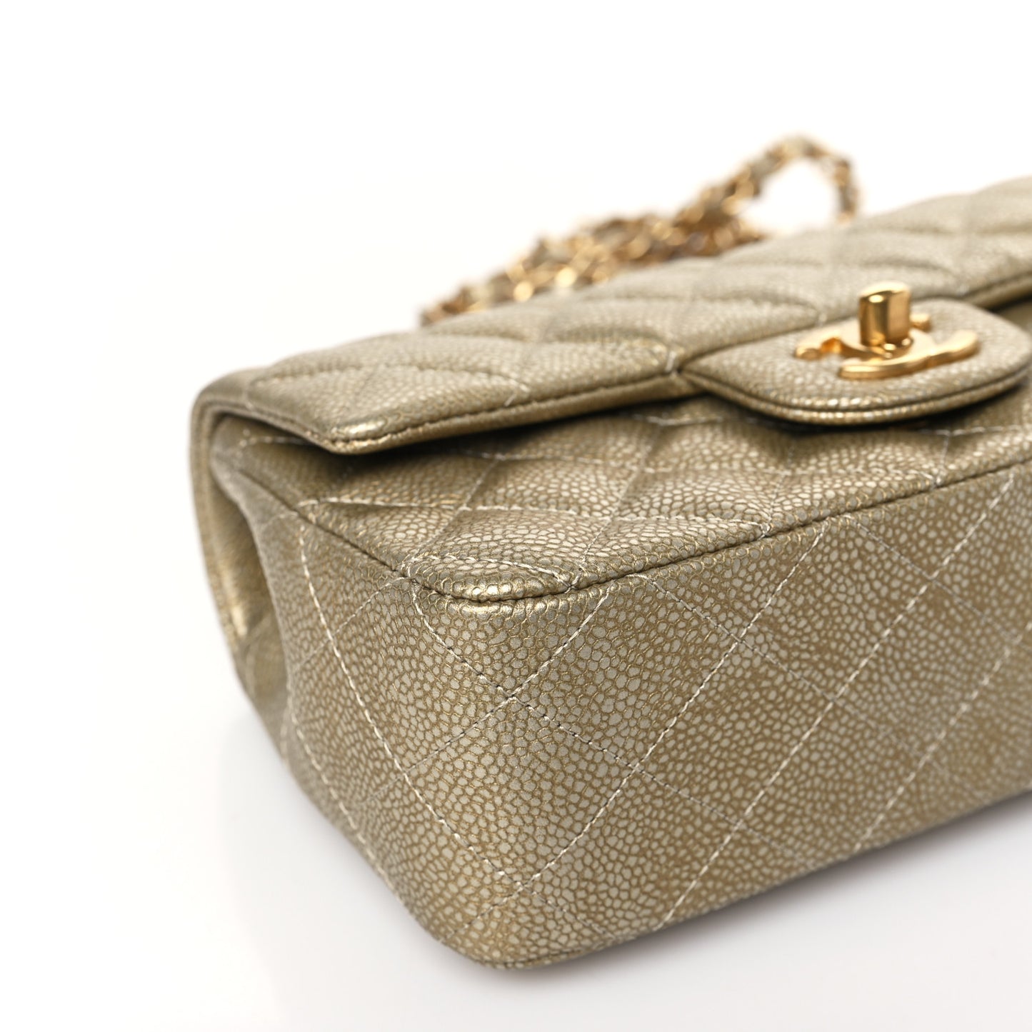 Metallic Caviar Quilted Mini Rectangular Flap Gold