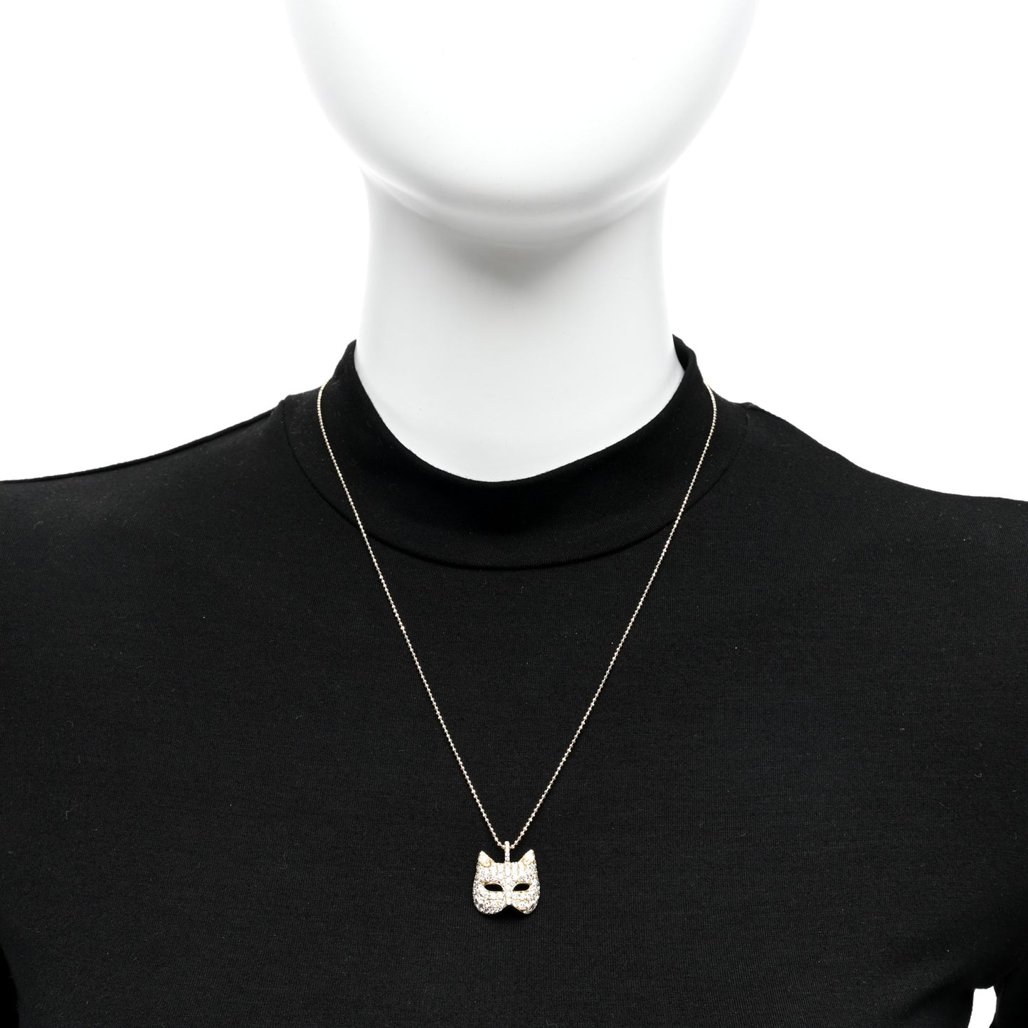 18K Yellow Gold Diamond Cat Mask Pendant Necklace