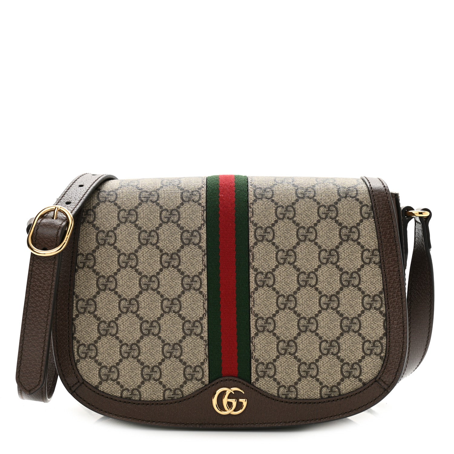 Gucci GG Supreme Monogram Web Small Ophidia Flap Messenger Bag Brown 1 of 10