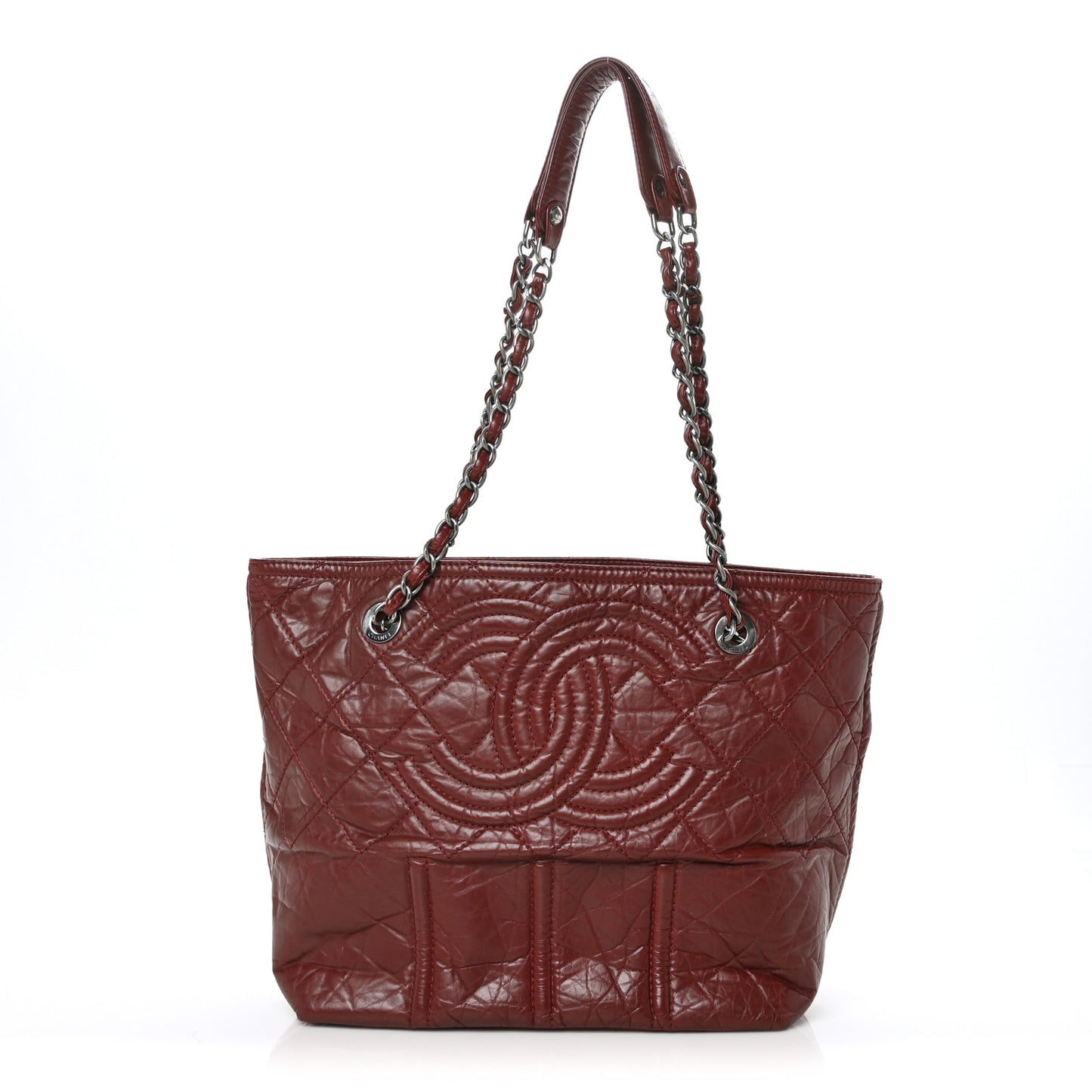 Aged Calfskin Small Shopping In Moscow Tote Burgundy