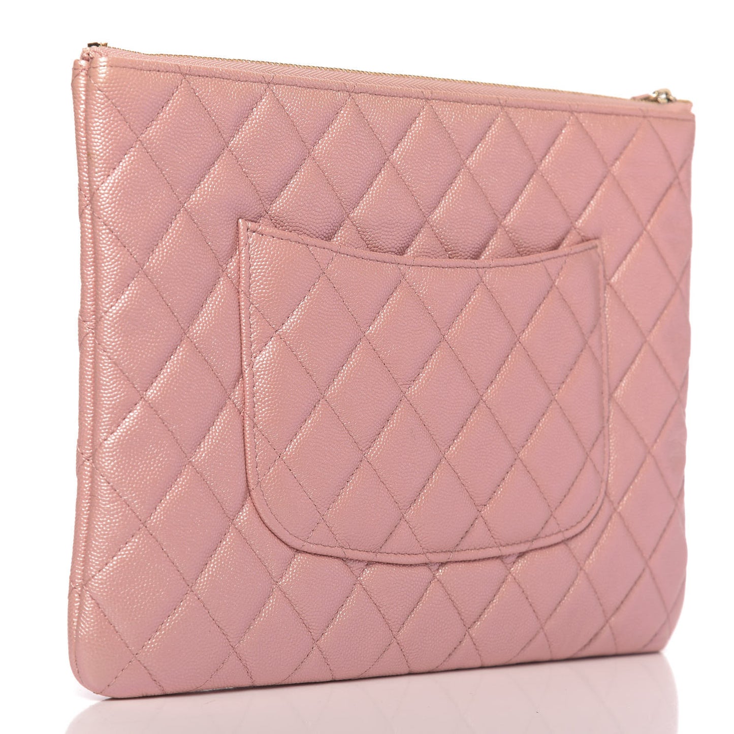 Iridescent Caviar Quilted Medium Cosmetic Case Rose Pink
