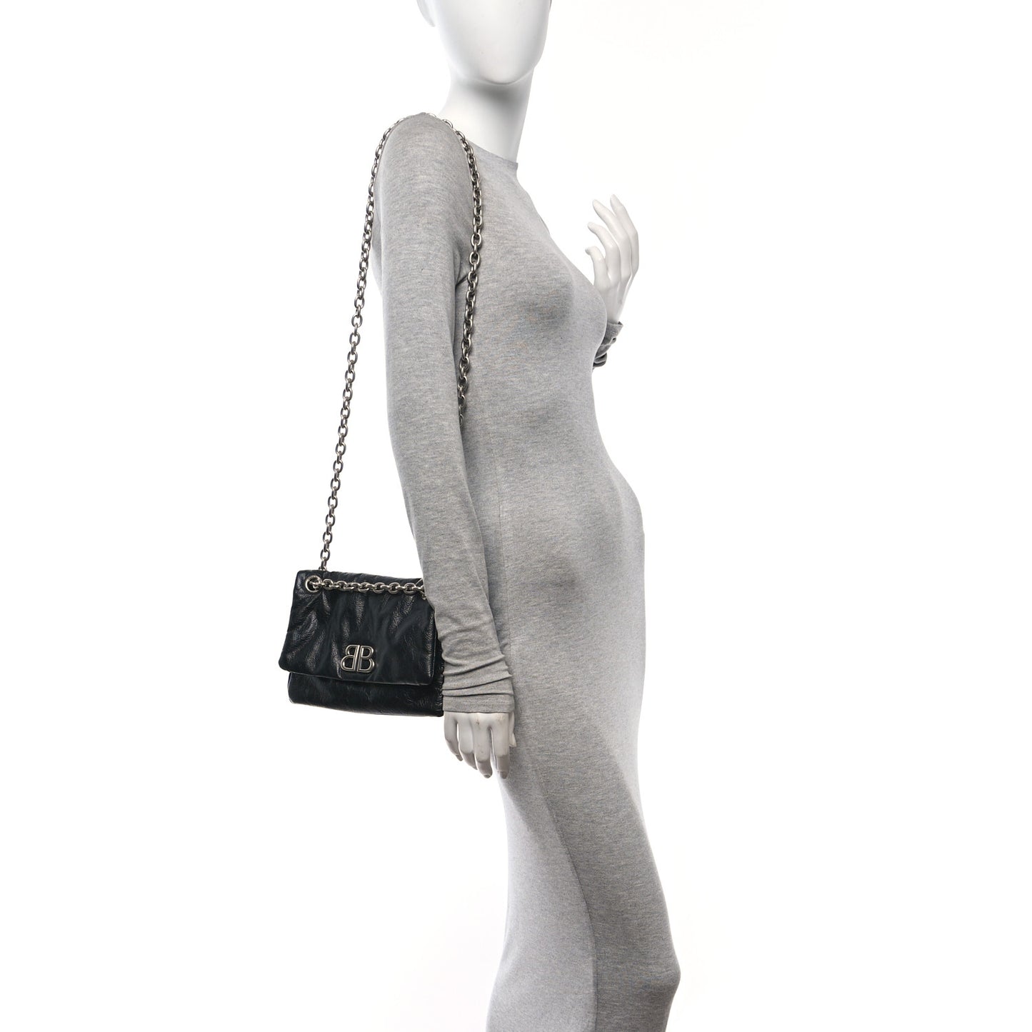Arena Calfskin Mini Monaco Chain Shoulder Bag Black