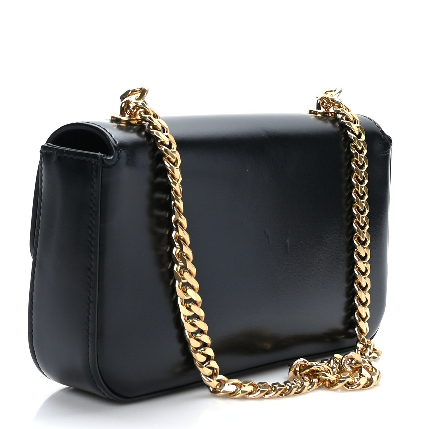 Shiny Calfskin Triomphe Chain Shoulder Bag Black