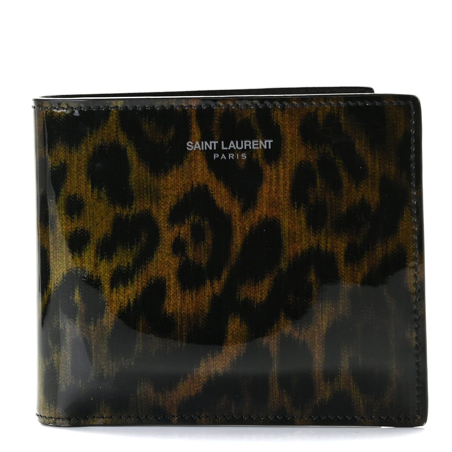 Patent Leopard Print Paris East West Wallet Black