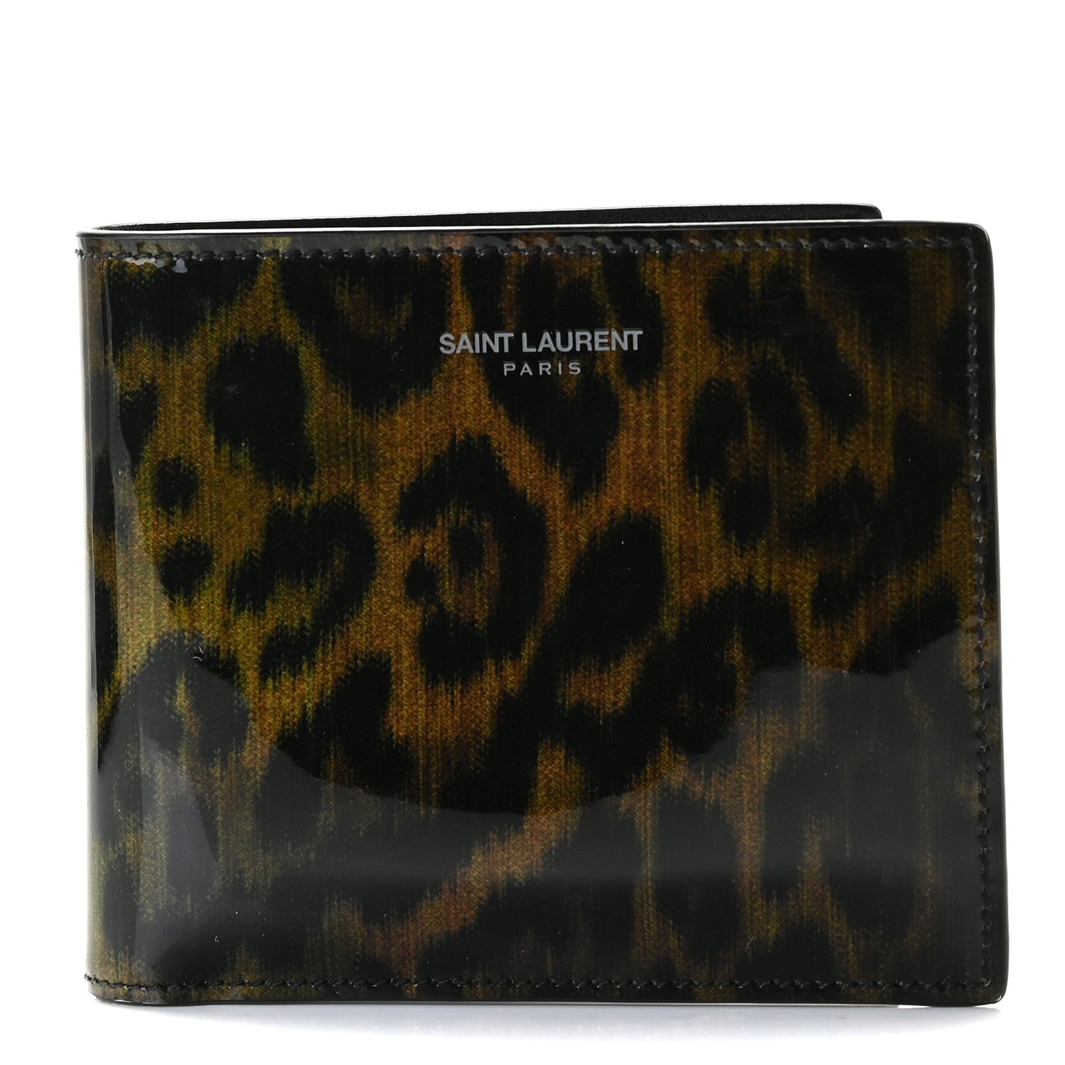 Saint Laurent Patent Leopard Print Paris East West Wallet Black 1 of 7