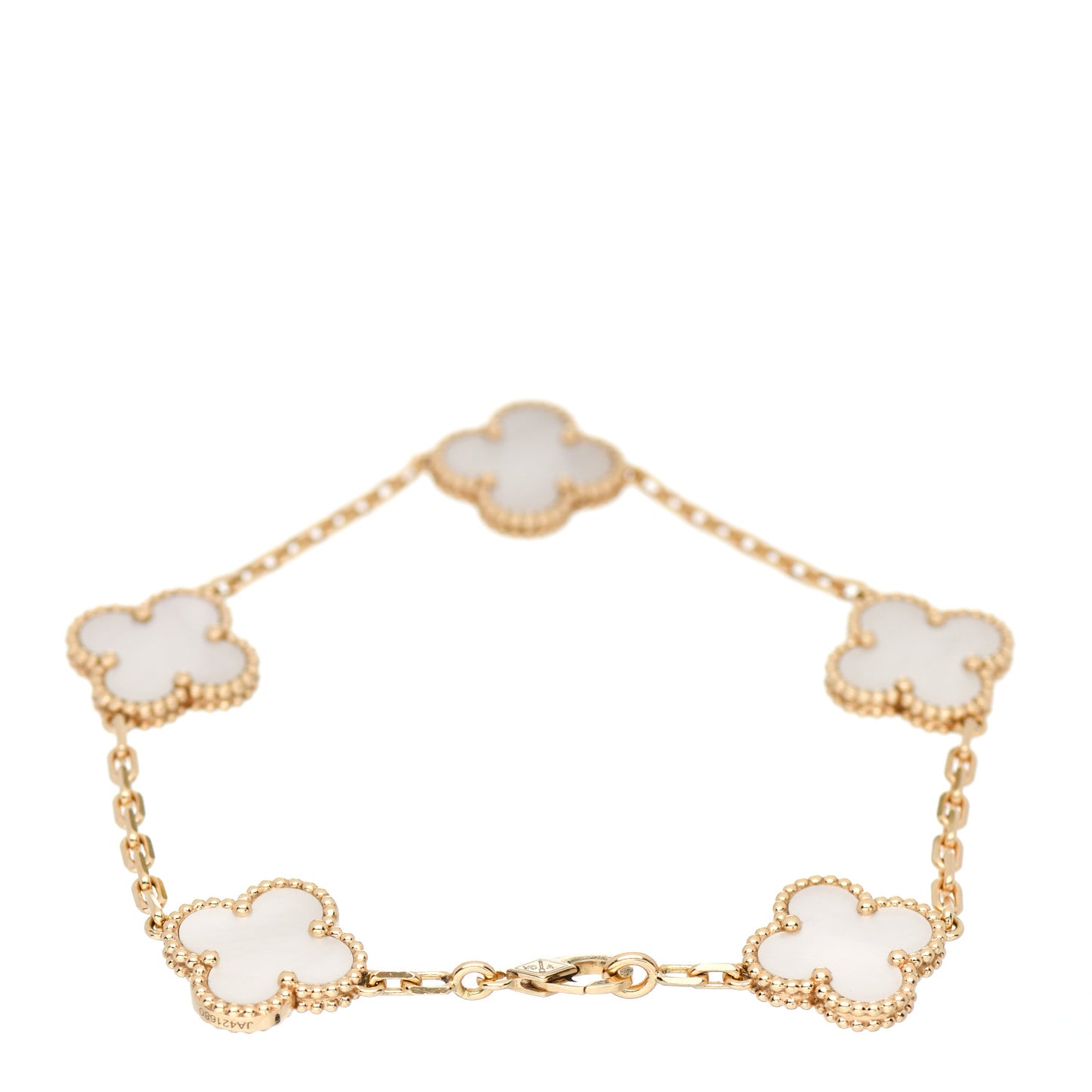 18K Yellow Gold Mother of Pearl 5 Motifs Vintage Alhambra Bracelet