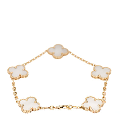 Van Cleef & Arpels 18K Yellow Gold Mother of Pearl 5 Motifs Vintage Alhambra Bracelet 3 of 5