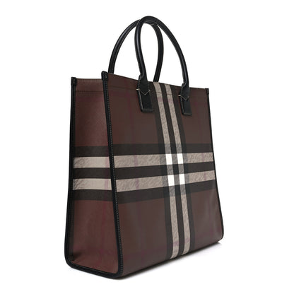 Burberry E-Canvas Denny Check Tote Brown 3 of 9