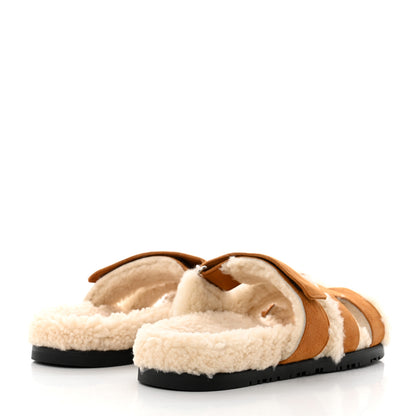 Hermes Suede Goatskin Woolskin Womens Chypre Sandals 37 Naturel Ecru 4 of 9