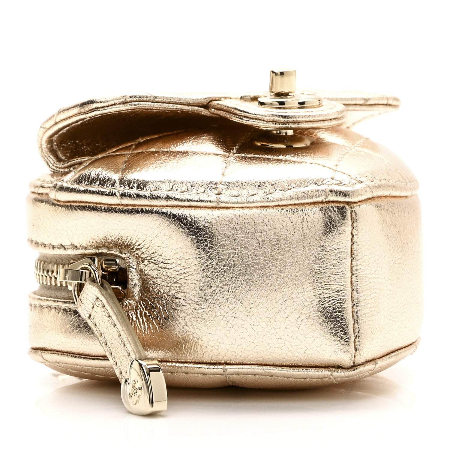 Chanel Metallic Lambskin Quilted CC Mini In Love Heart Bag Charm Gold 4 of 9