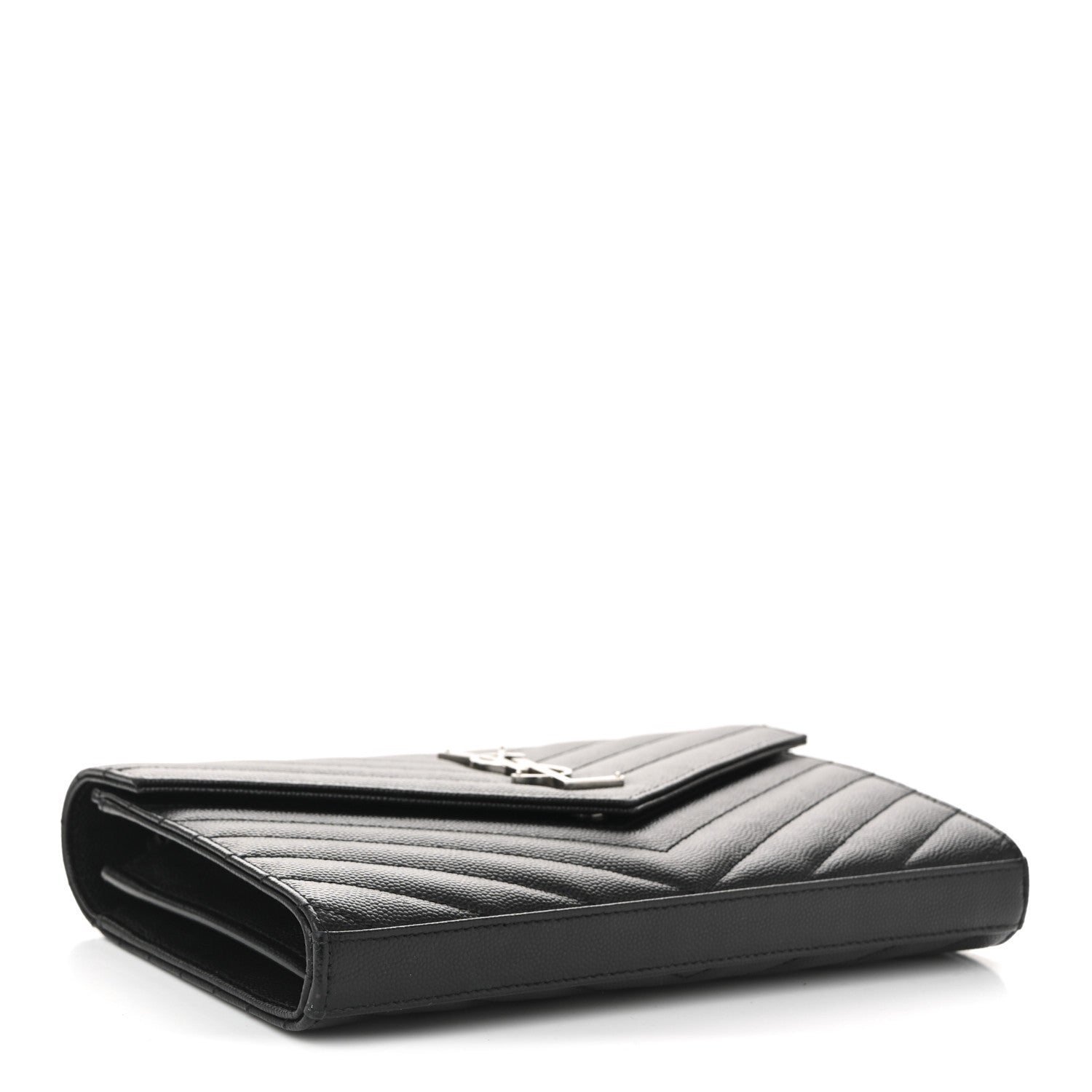 Saint Laurent Grain De Poudre Matelasse Chevron Monogram Chain Wallet Black 7 of 18