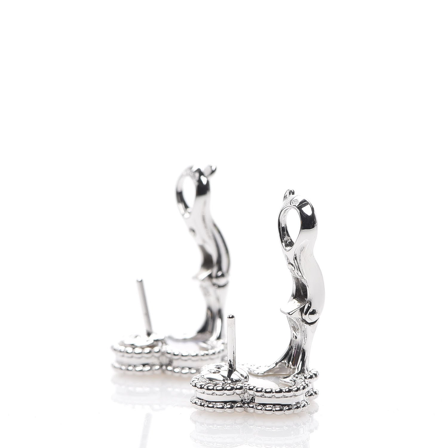 Van Cleef & Arpels 18K White Gold Mother of Pearl Vintage Alhambra Earrings 3 of 6