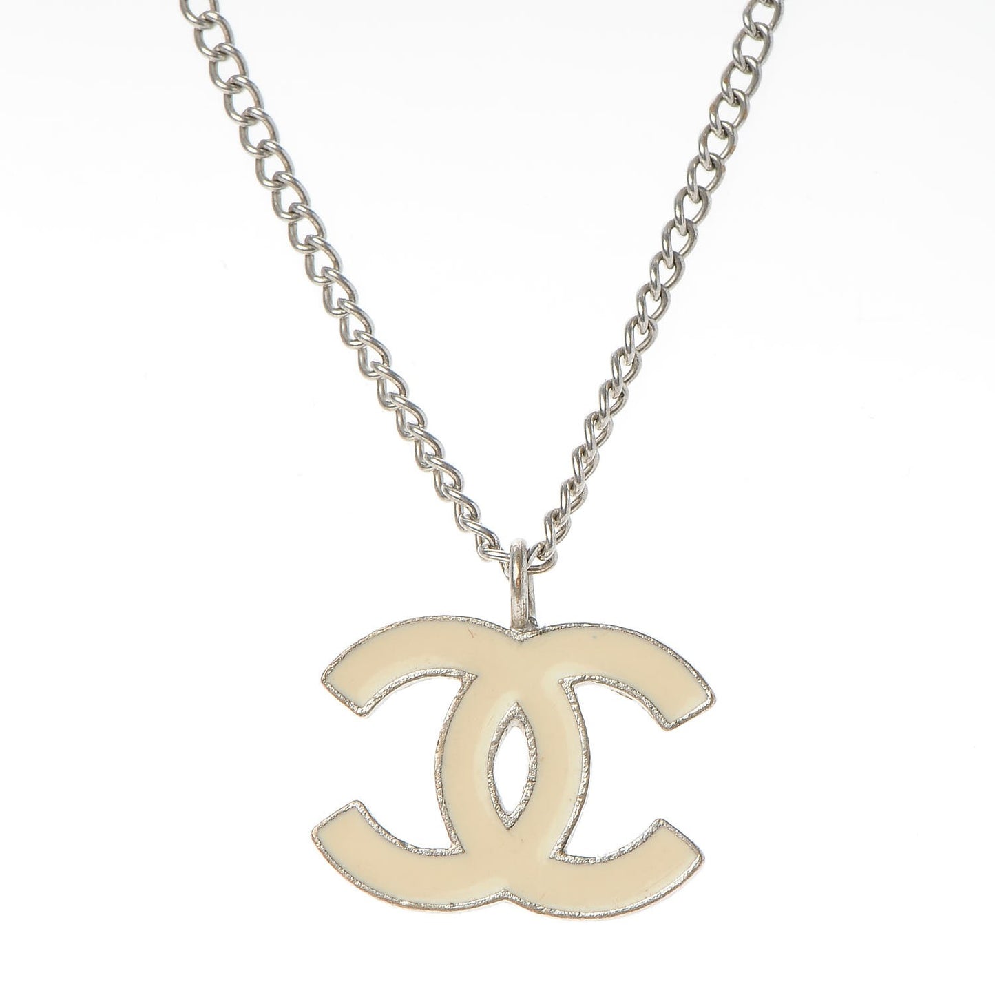 Enamel CC Necklace Silver White