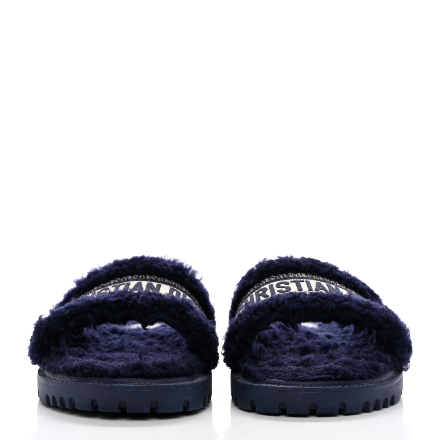 Christian Dior Shearling Canvas Embroidered Dway 10mm Slide Sandals 40 Deep Blue Natural 2 of 11