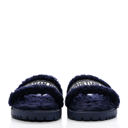 Christian Dior Shearling Canvas Embroidered Dway 10mm Slide Sandals 40 Deep Blue Natural 2 of 11