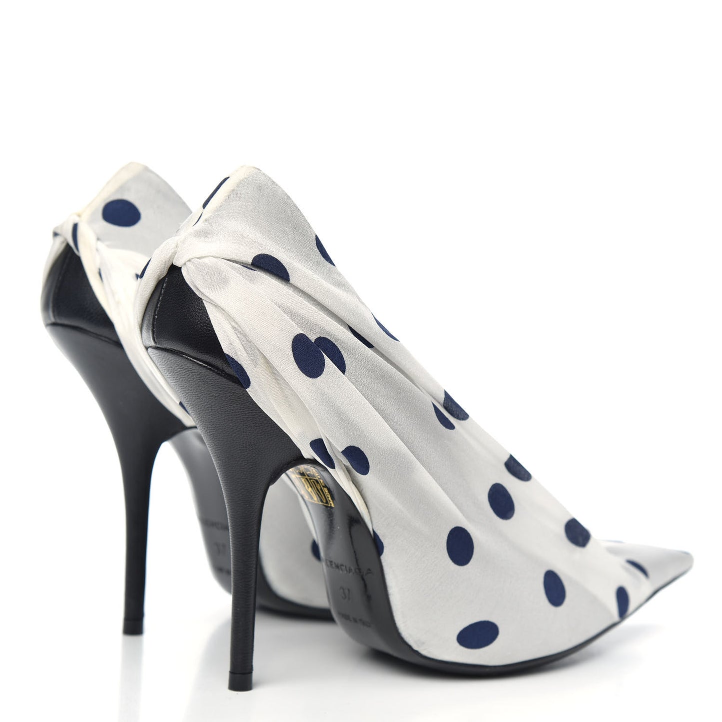 Satin Polka Dot Knife Pointed Pumps 37 White Navy