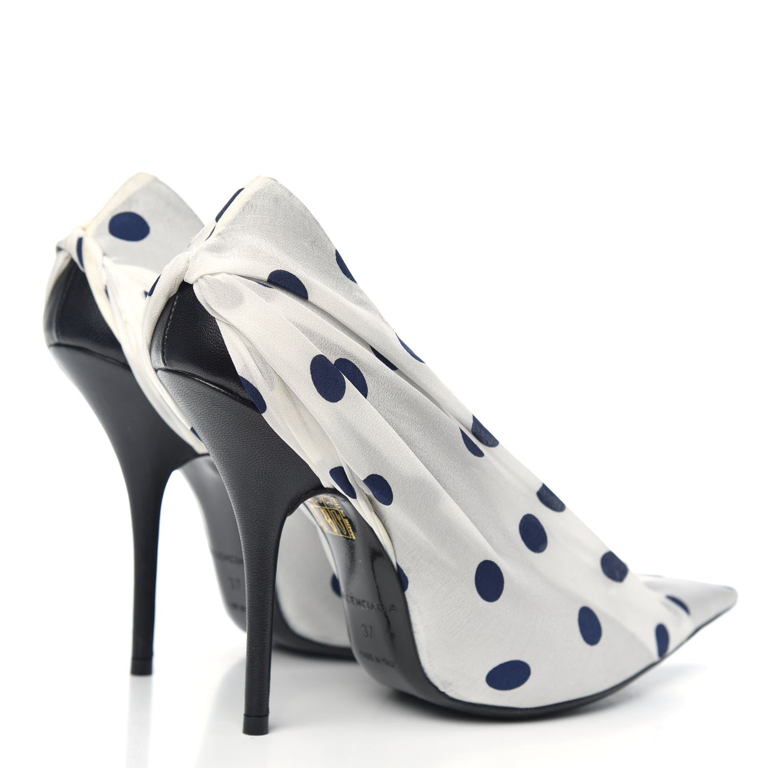 Balenciaga Satin Polka Dot Knife Pointed Pumps 37 White Navy 4 of 9