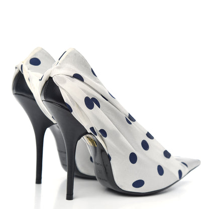 Balenciaga Satin Polka Dot Knife Pointed Pumps 37 White Navy 4 of 9