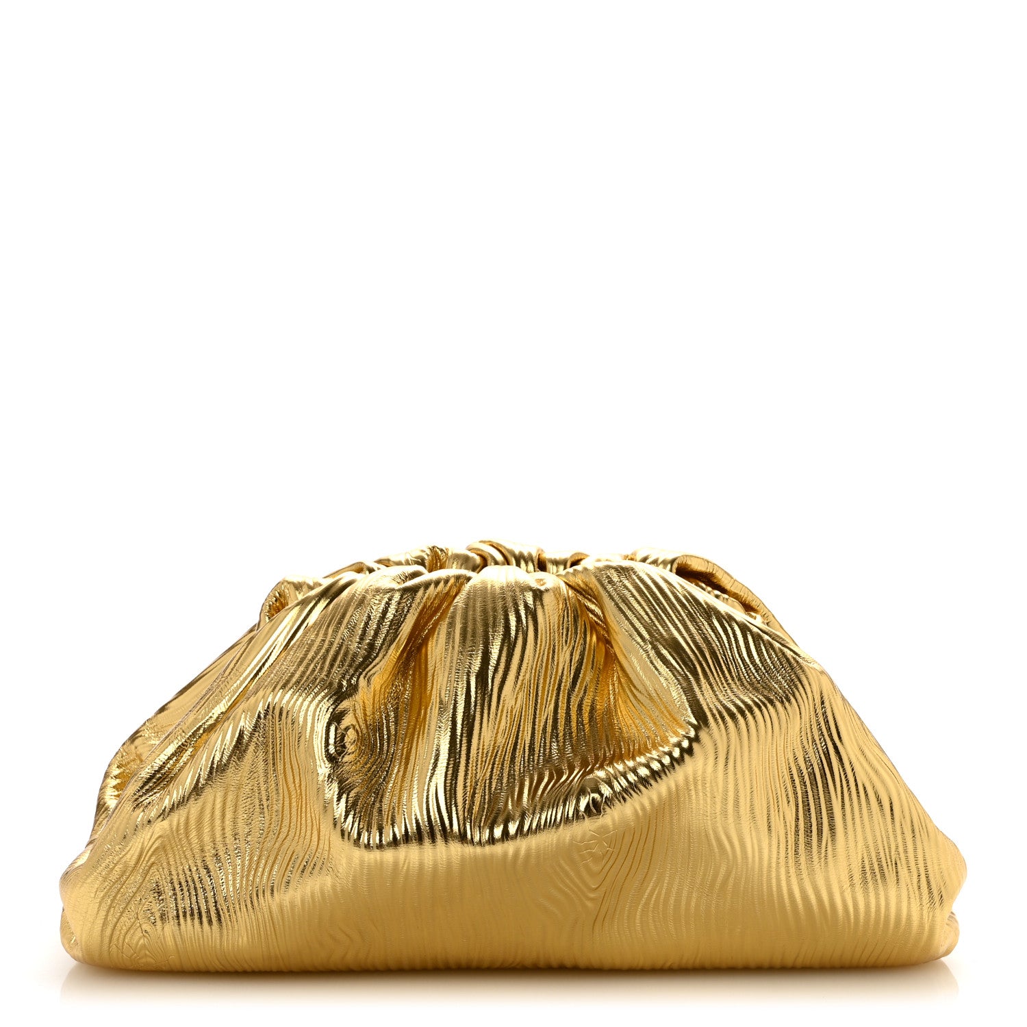 Bottega Veneta Metallic Bark Calfskin Embossed The Pouch Oversized Clutch Oro 1 of 10