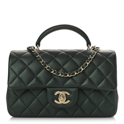 Chanel Iridescent Lambskin Quilted Mini Top Handle Rectangular Flap Dark Green 1 of 10