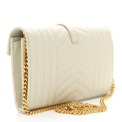 Saint Laurent Grain De Poudre Mixed Matelasse Triquilt Monogram Chain Wallet Blanc Vintage 3 of 15