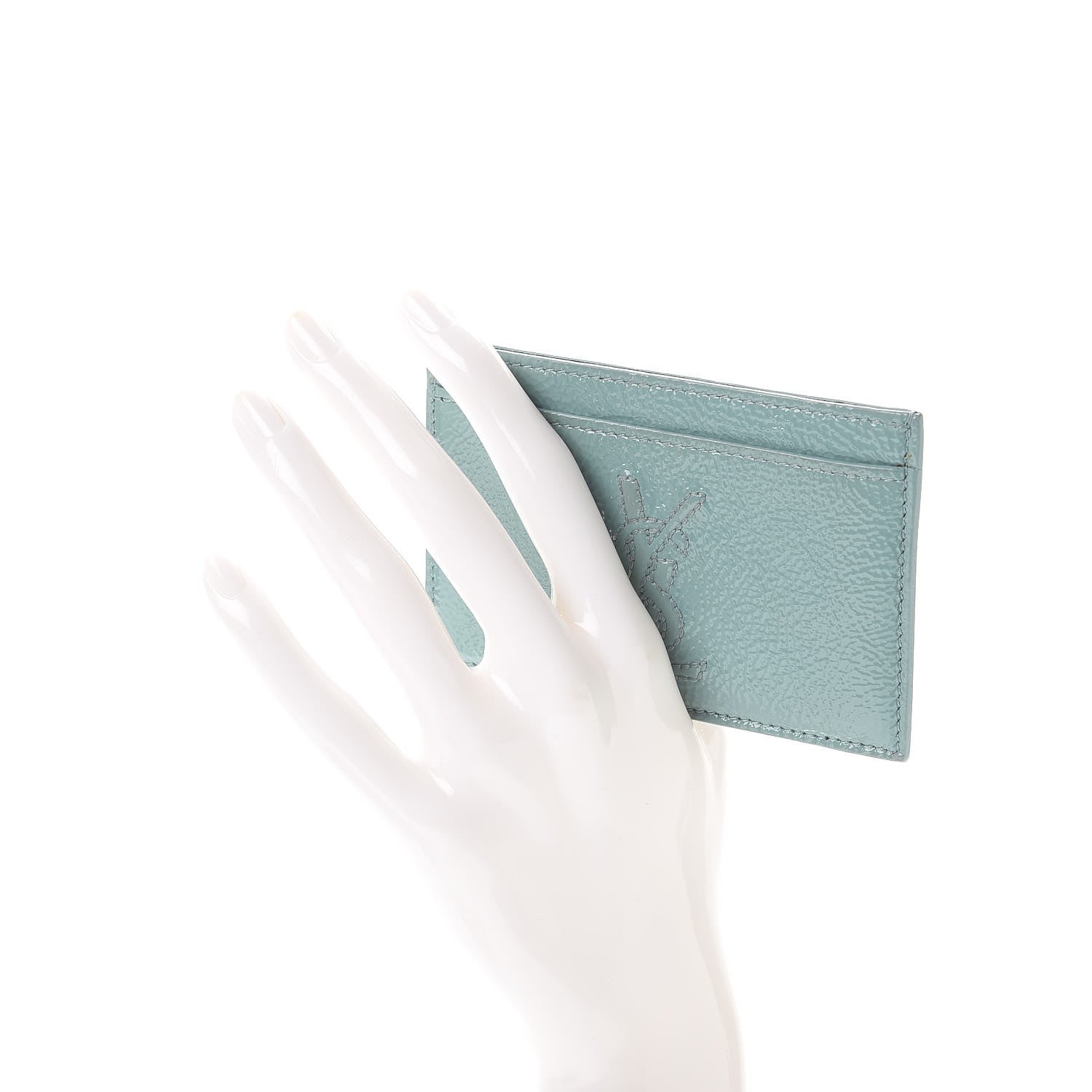 Saint Laurent Textured Patent Belle De Jour Card Case Light Green 2 of 9