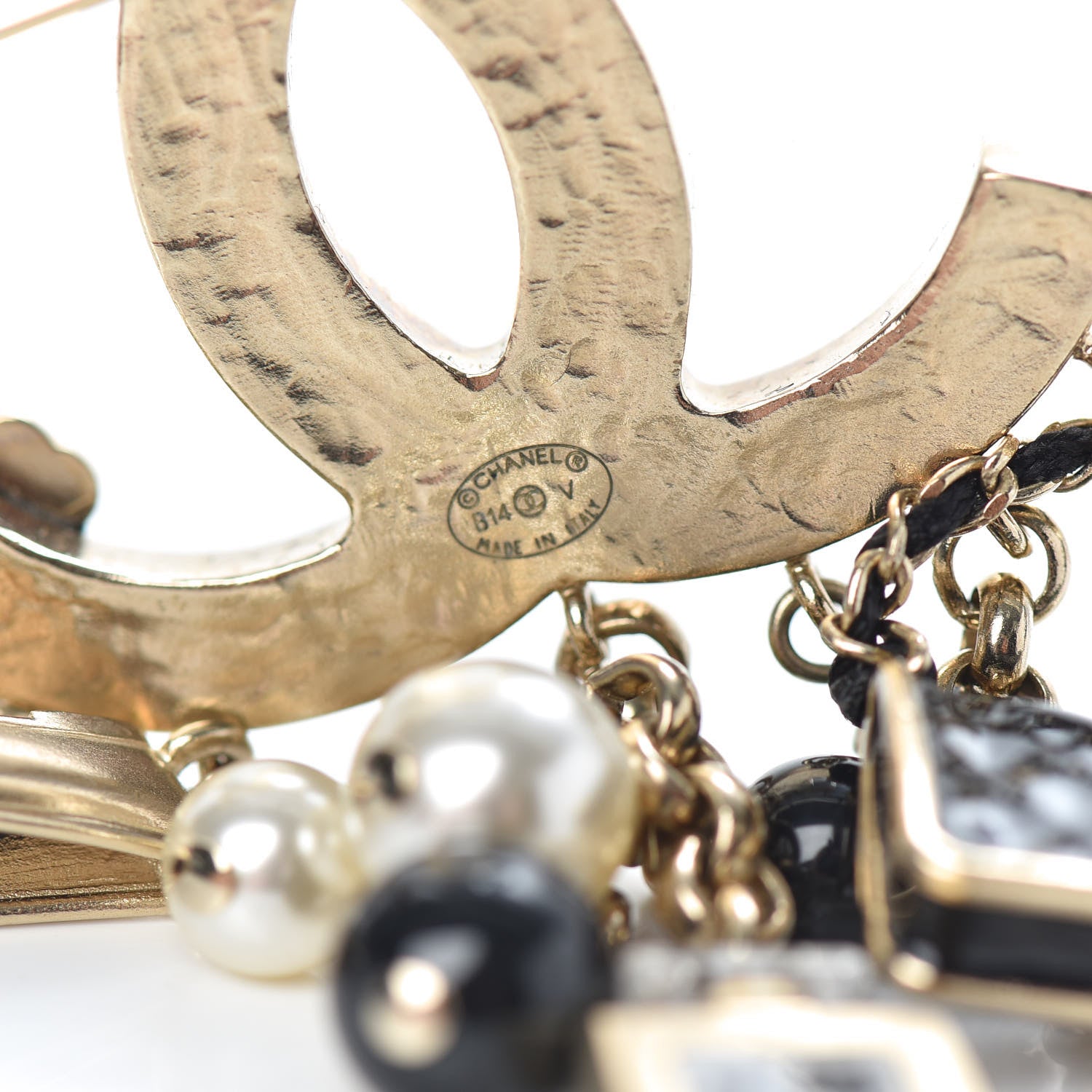 Chanel Enamel Pearl CC Charms Brooch Black Gold 4 of 5