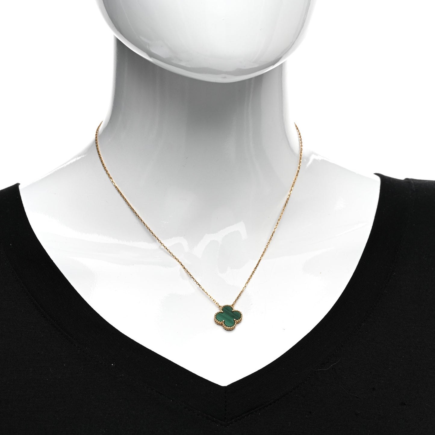 18K Yellow Gold Malachite Vintage Alhambra Pendant Necklace