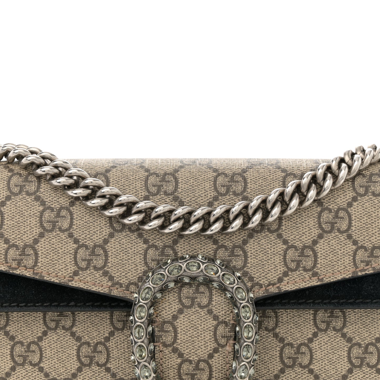 GG Supreme Monogram Suede Crystal Small Dionysus Shoulder Bag Beige Ebony Black