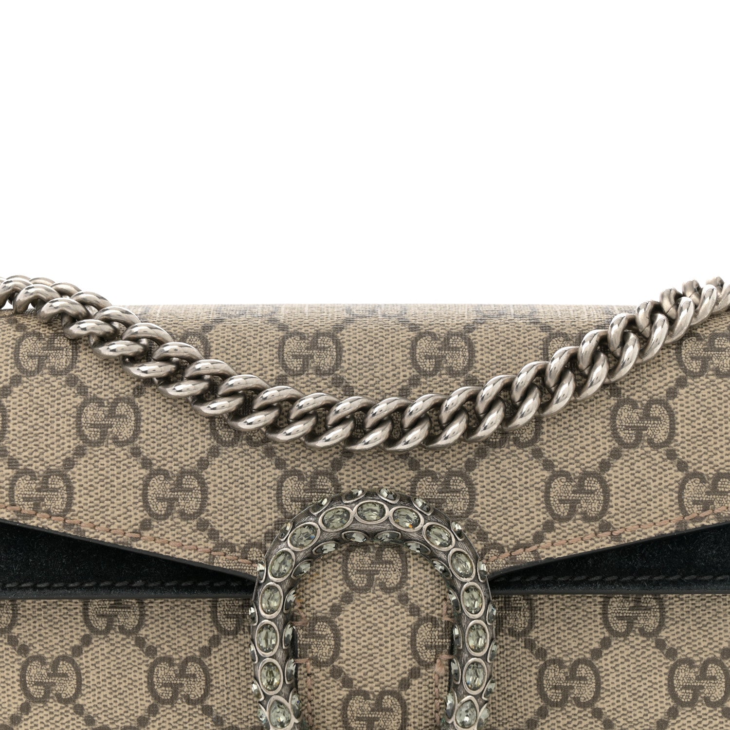 Gucci GG Supreme Monogram Suede Crystal Small Dionysus Shoulder Bag Beige Ebony Black 8 of 12