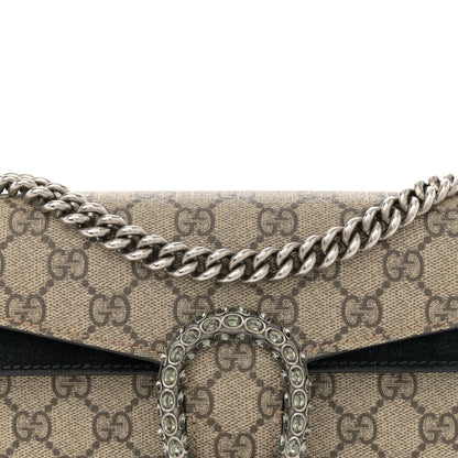 Gucci GG Supreme Monogram Suede Crystal Small Dionysus Shoulder Bag Beige Ebony Black 8 of 12