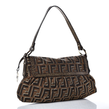 Fendi Zucca Vitello Small Chef Shoulder Bag Tobacco Oro Moro 3 of 11