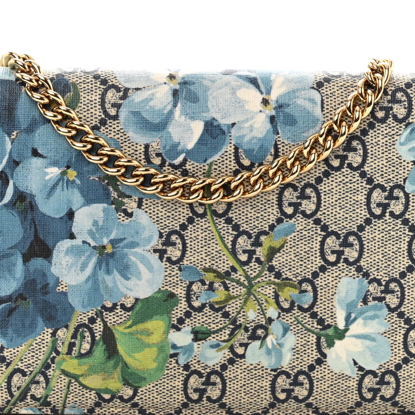 GG Supreme Monogram Blooms Chain Wallet Blue