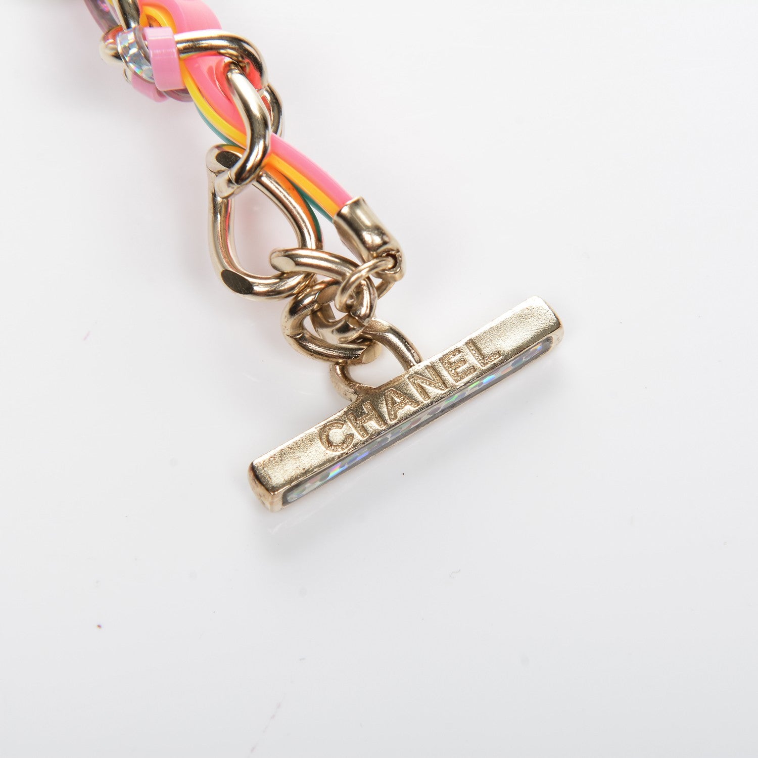 Chanel Metal Strass PVC Enamel CC Chain Link Choker Necklace Gold Blue Pink Yellow 5 of 6