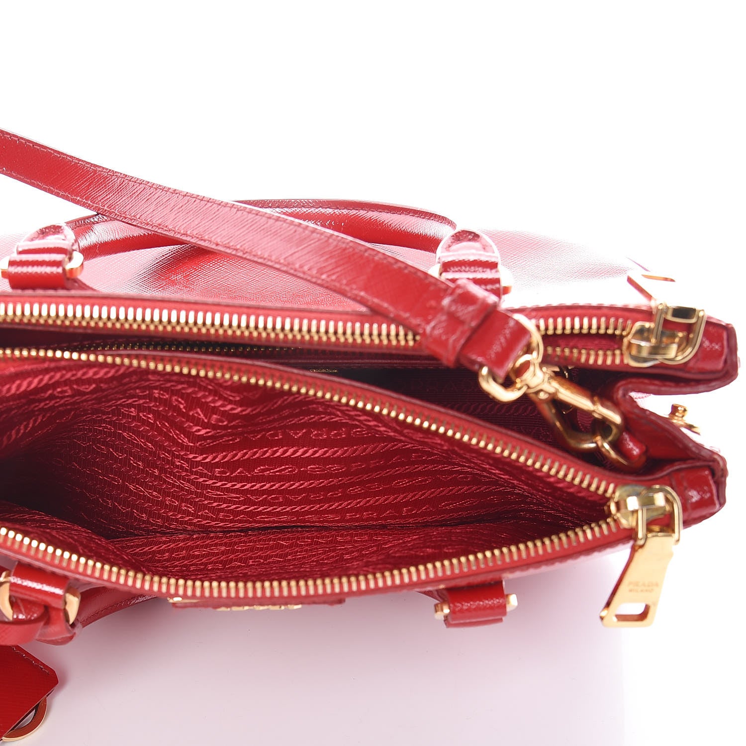 Prada Saffiano Vernice Small Galleria Double Zip Tote Rosso 5 of 17