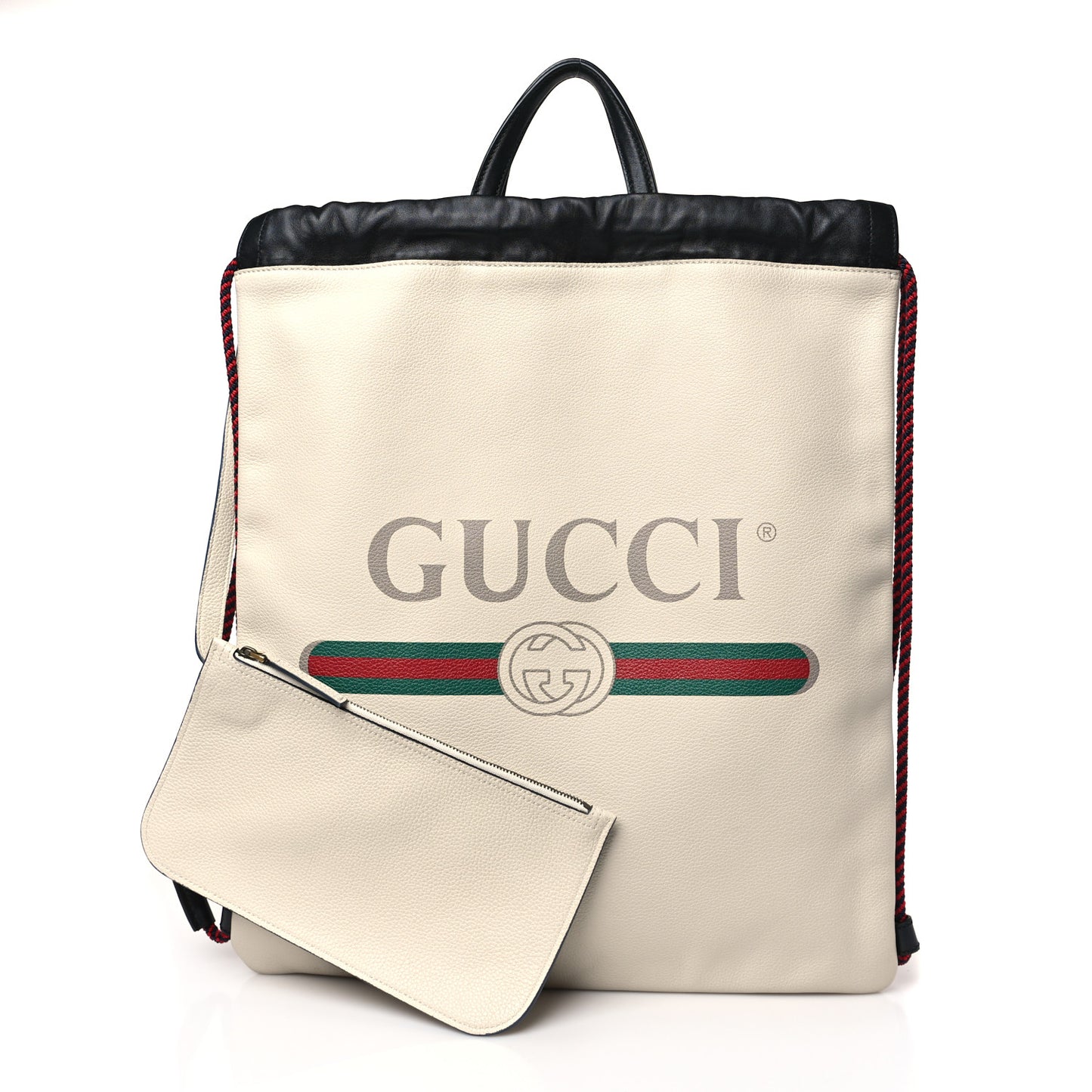 Calfskin Logo Drawstring Backpack Mystic White