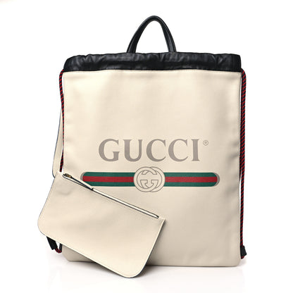 Gucci Calfskin Logo Drawstring Backpack Mystic White 1 of 9