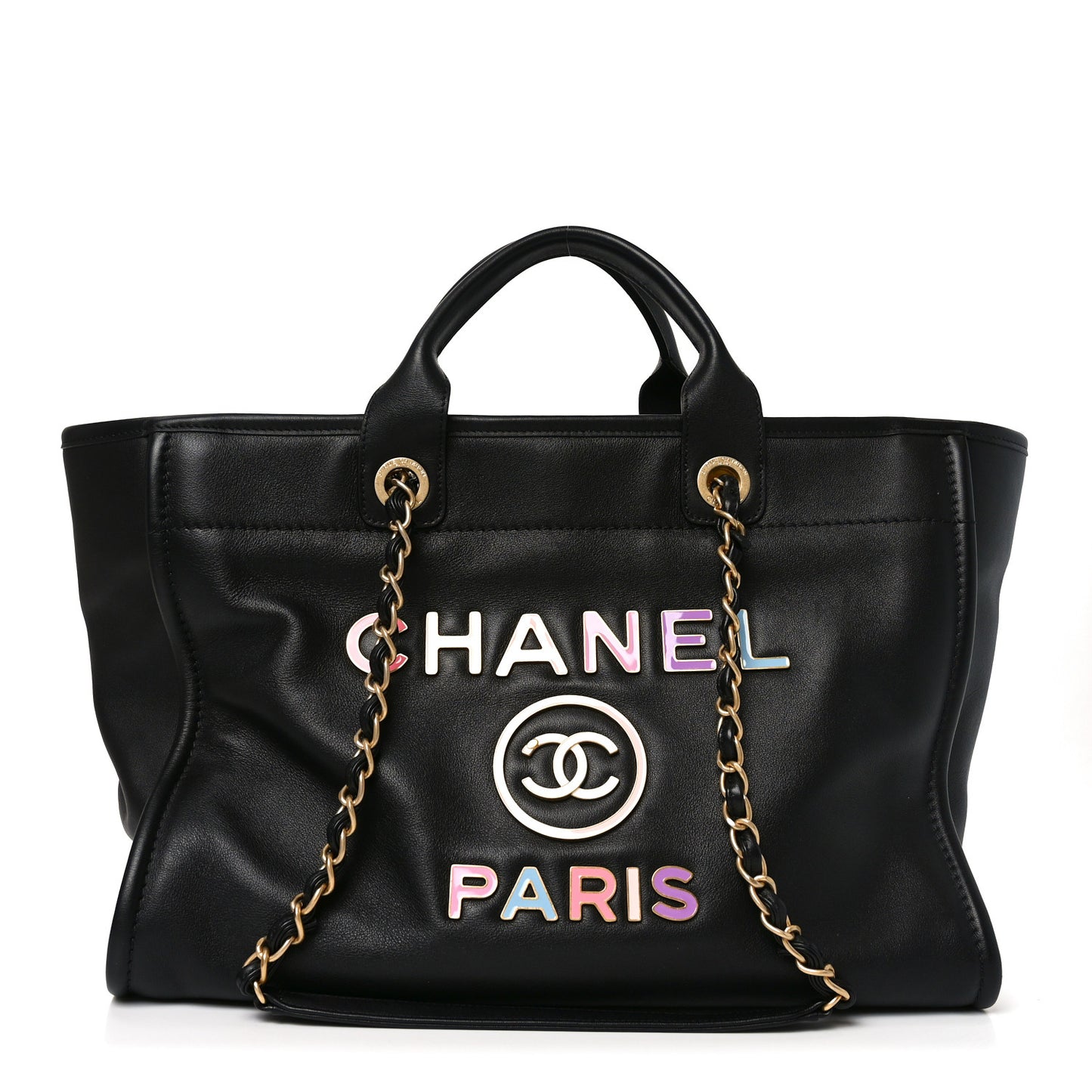 Calfskin Medium Deauville Tote Black Multicolor