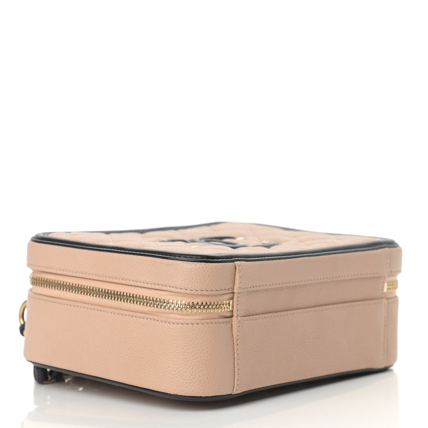 Caviar Quilted Medium CC Filigree Vanity Case Beige Black