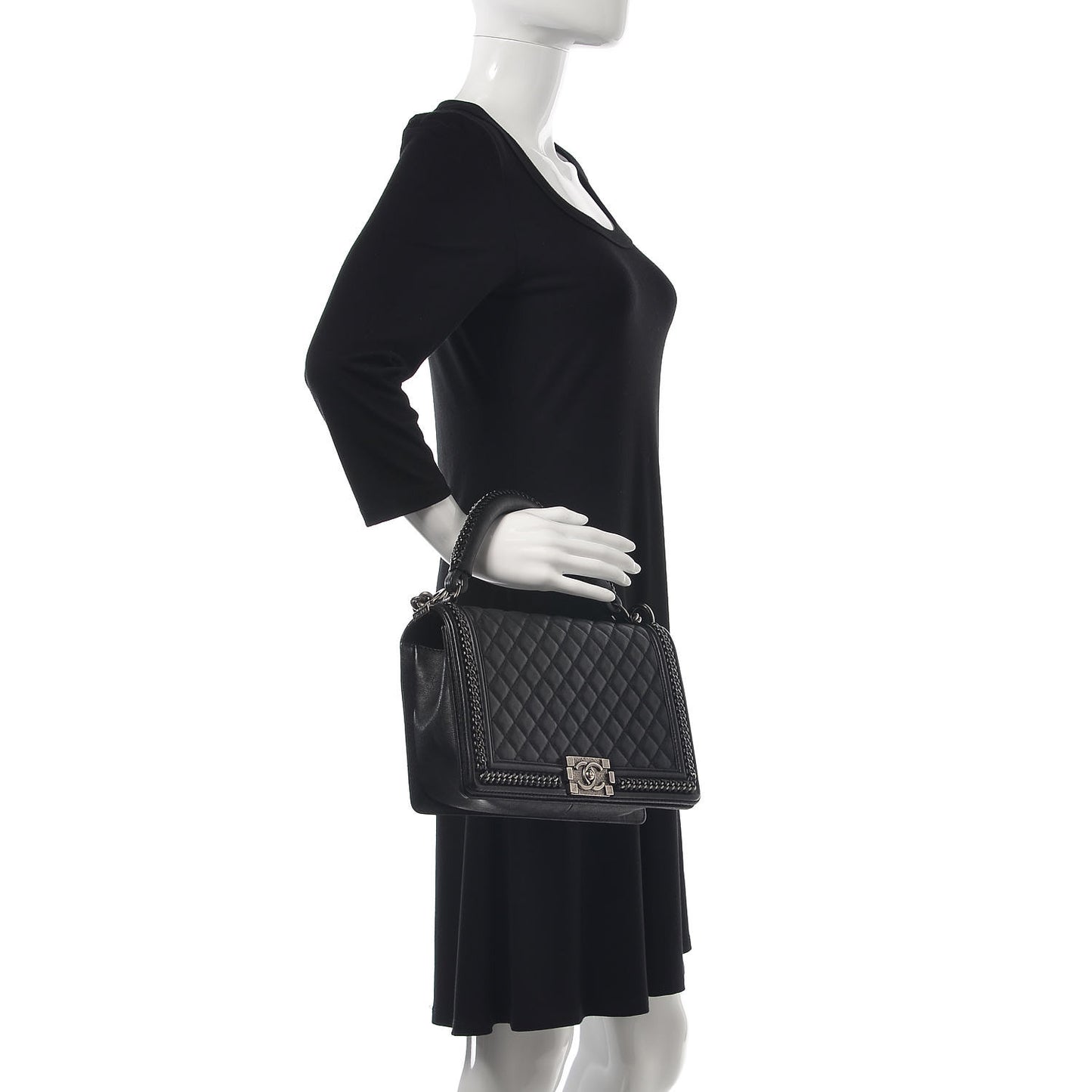 Calfskin Quilted New Medium Boy Top Handle Flap Black