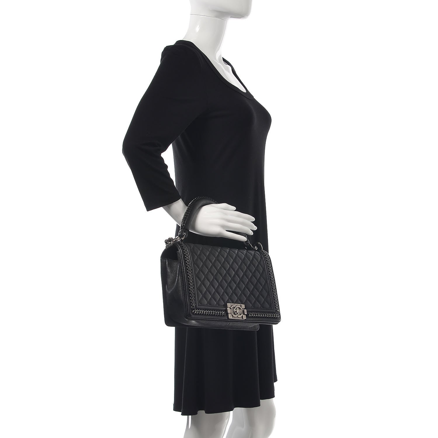 Chanel Calfskin Quilted New Medium Boy Top Handle Flap Black 2 of 16