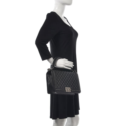 Chanel Calfskin Quilted New Medium Boy Top Handle Flap Black 2 of 16