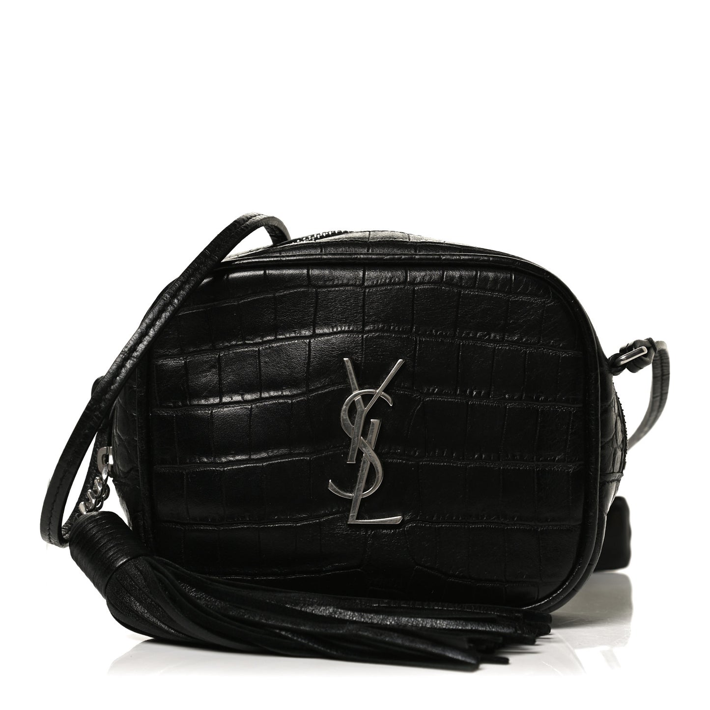 Calfskin Crocodile Embossed Monogram Blogger Bag Black