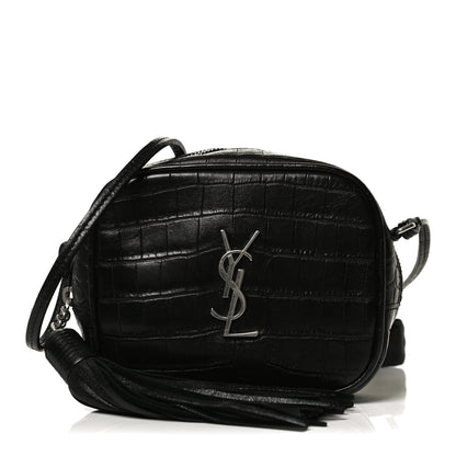 Saint Laurent Calfskin Crocodile Embossed Monogram Blogger Bag Black 1 of 10