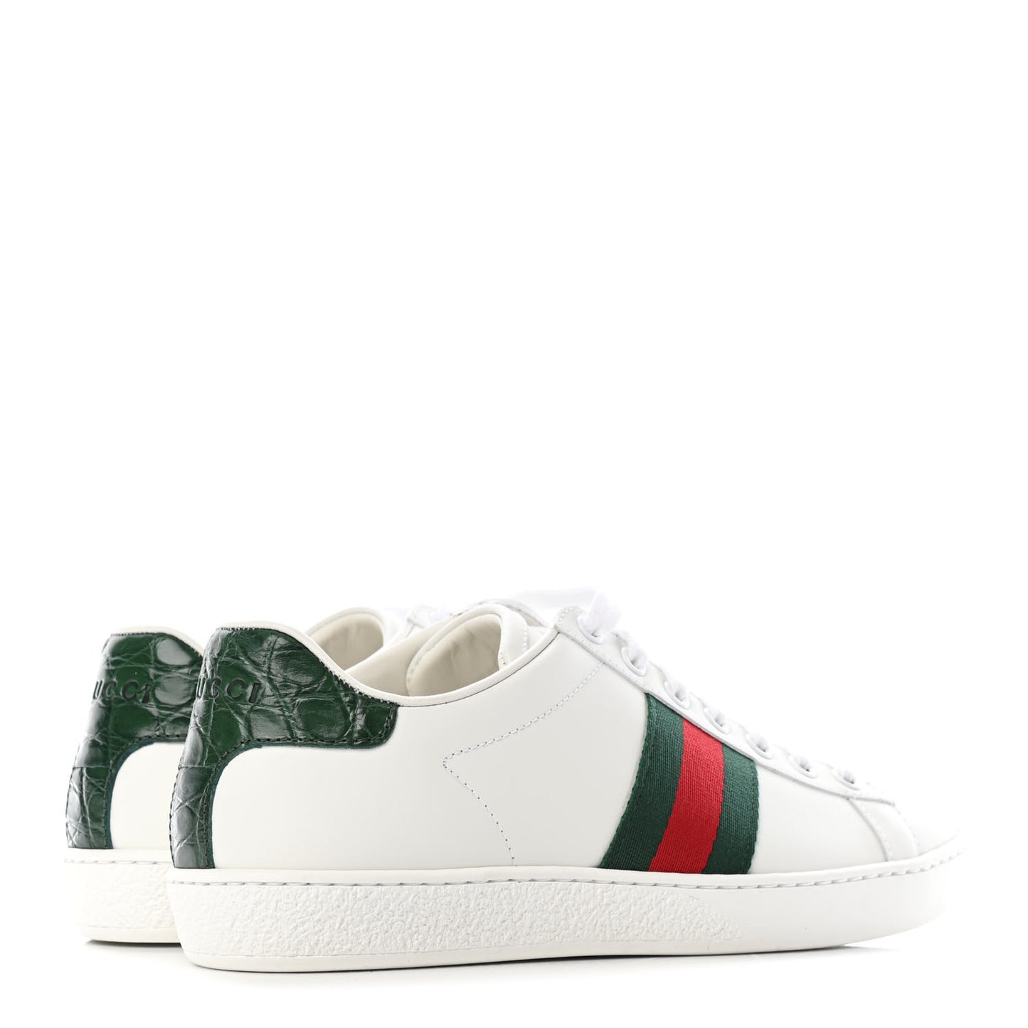 Calfskin Crocodile Web Womens Ace Sneakers 36 White Green