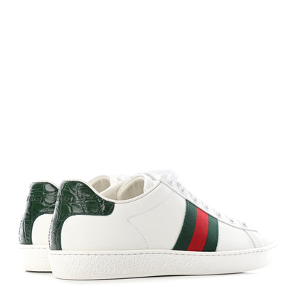 Gucci Calfskin Crocodile Web Womens Ace Sneakers 36 White Green 3 of 5
