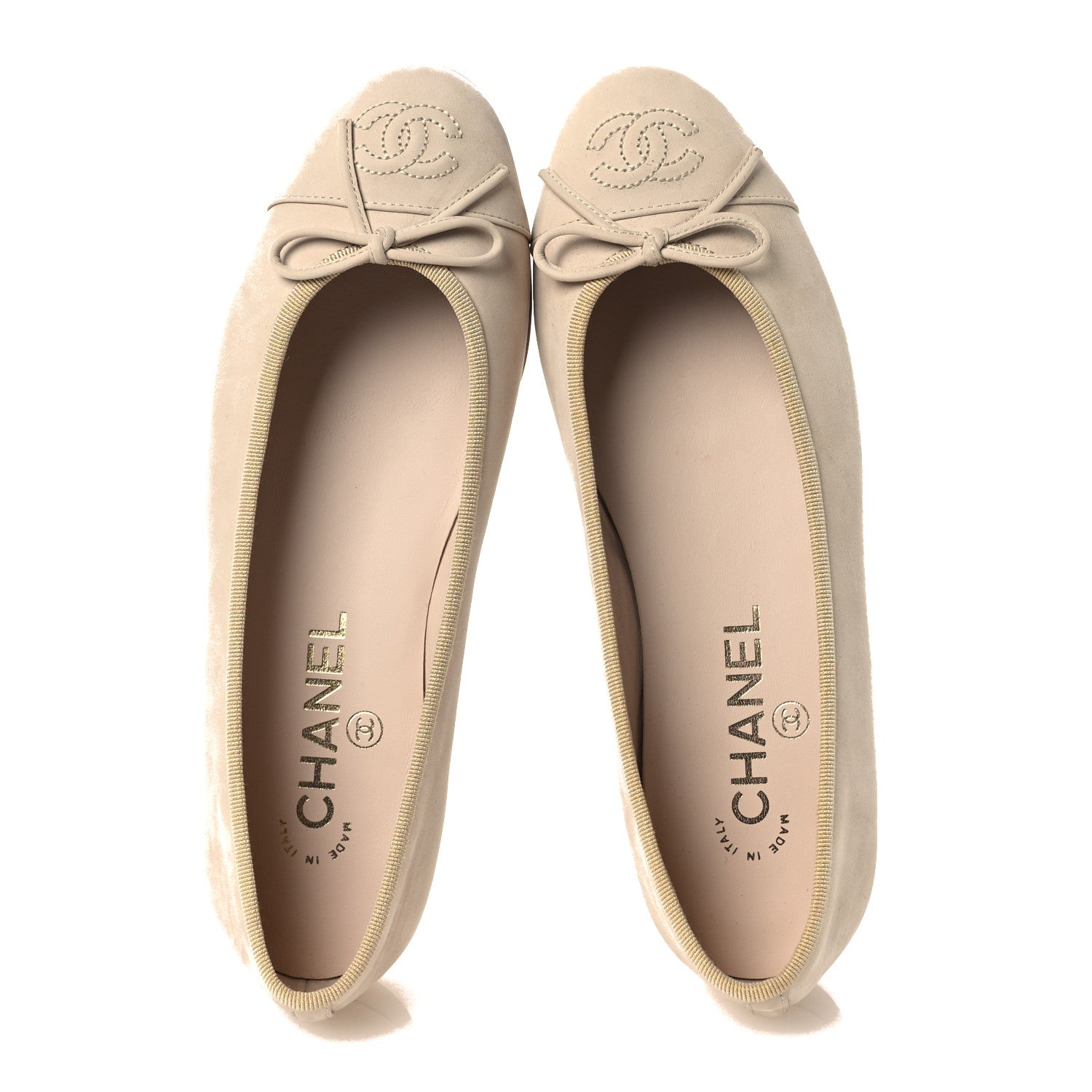Chanel Suede Calfskin Cap Toe CC Ballerina Flats 36 Beige 2 of 11